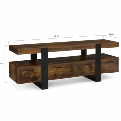 Meuble TV 140 cm noir et bois effet vieilli avec rangement*IDMarket Clearance