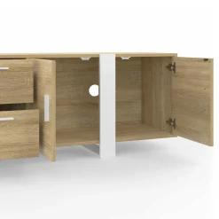 Meuble TV 180 cm PHOENIX 4 portes + 2 tiroirs bois et blanc*IDMarket Discount