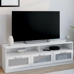 Meuble tv 140 cm portes givrées blanc*IDMarket Discount