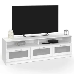 Meuble tv 140 cm portes givrées blanc*IDMarket Discount