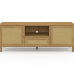 Meuble TV 140 cm vintage 3 portes effet naturel cannage*IDMarket Hot