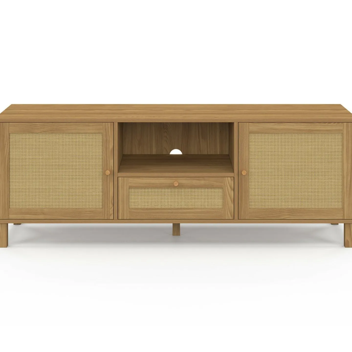 Meuble TV 140 cm vintage 3 portes effet naturel cannage*IDMarket Hot