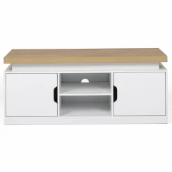 Meuble TV à LEDS blanc et bois avec 2 portes 110 cm*IDMarket Discount