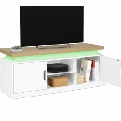 Meuble TV à LEDS blanc et bois avec 2 portes 110 cm*IDMarket Discount