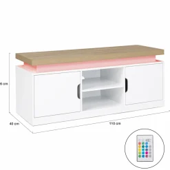 Meuble TV à LEDS blanc et bois avec 2 portes 110 cm*IDMarket Discount