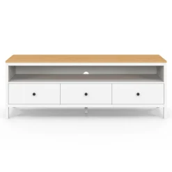 Meuble TV 3 tiroirs blanc et plateau bois 140 cm*IDMarket Outlet