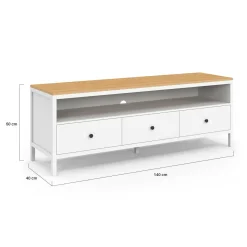 Meuble TV 3 tiroirs blanc et plateau bois 140 cm*IDMarket Outlet