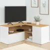 Meuble TV 90 x 90 cm d'angle façon hêtre et blanc*IDMarket