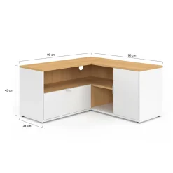 Meuble TV 90 x 90 cm d'angle façon hêtre et blanc*IDMarket