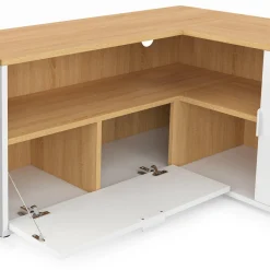 Meuble TV 90 x 90 cm d'angle façon hêtre et blanc*IDMarket