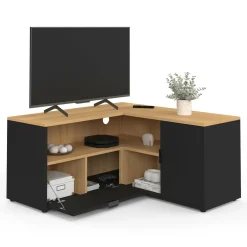 Meuble TV 90 x 90 cm d'angle façon hêtre et noir*IDMarket Clearance
