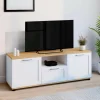Meuble TV blanc et bois 110 cm avec tiroir et niche*IDMarket Online