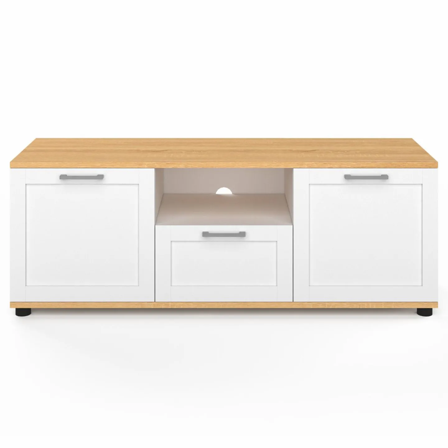 Meuble TV blanc et bois 110 cm avec tiroir et niche*IDMarket Online