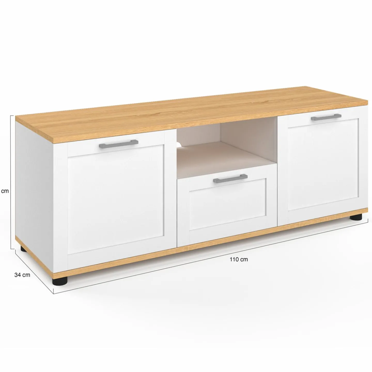 Meuble TV blanc et bois 110 cm avec tiroir et niche*IDMarket Online