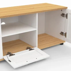 Meuble TV blanc et bois 110 cm avec tiroir et niche*IDMarket Online