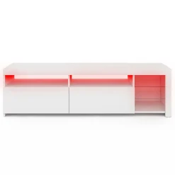 Meuble TV blanc laqué avec étagères en verre et LED*IDMarket Hot