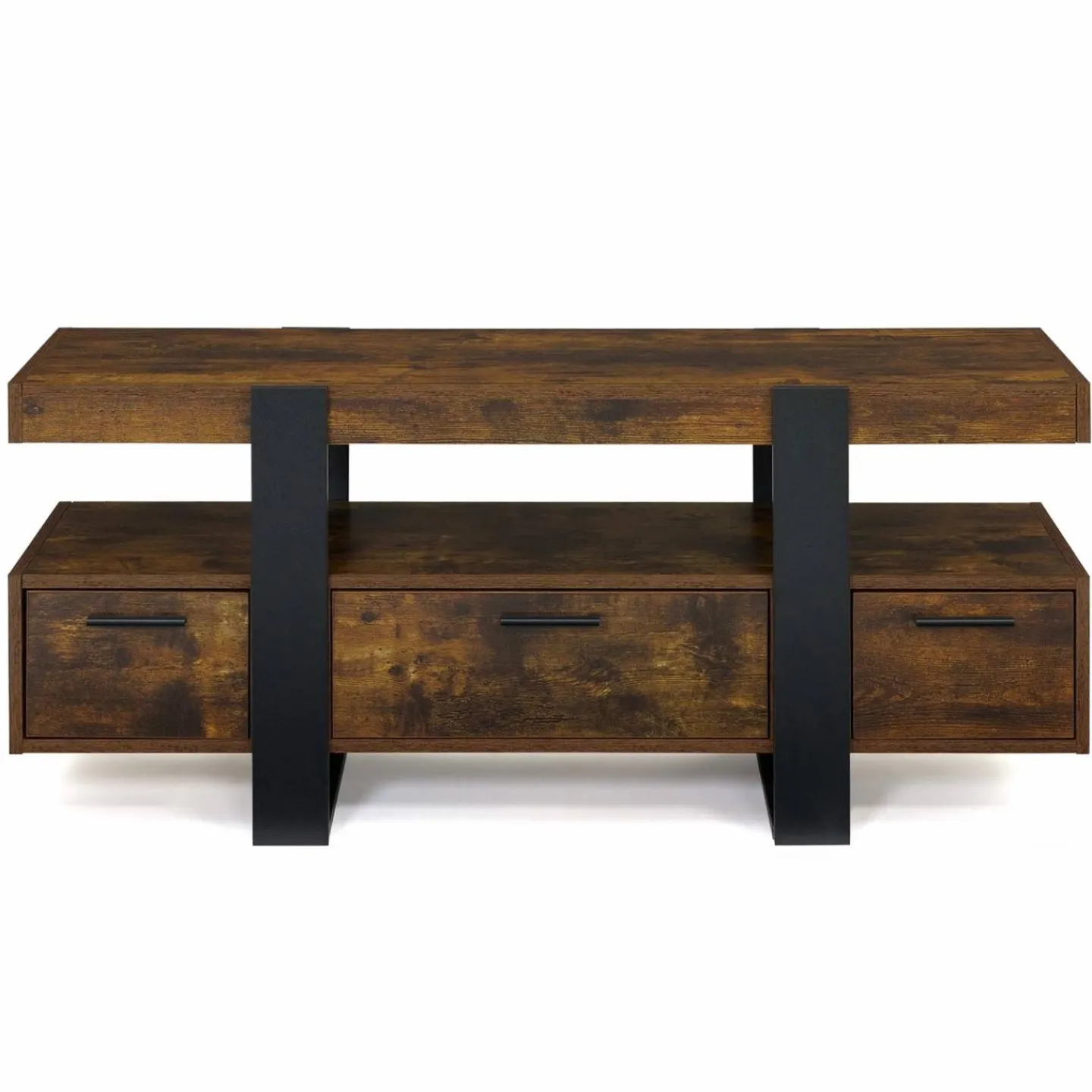 Meuble TV bois effet vieilli et noir avec tiroirs*IDMarket Clearance