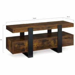Meuble TV bois effet vieilli et noir avec tiroirs*IDMarket Clearance
