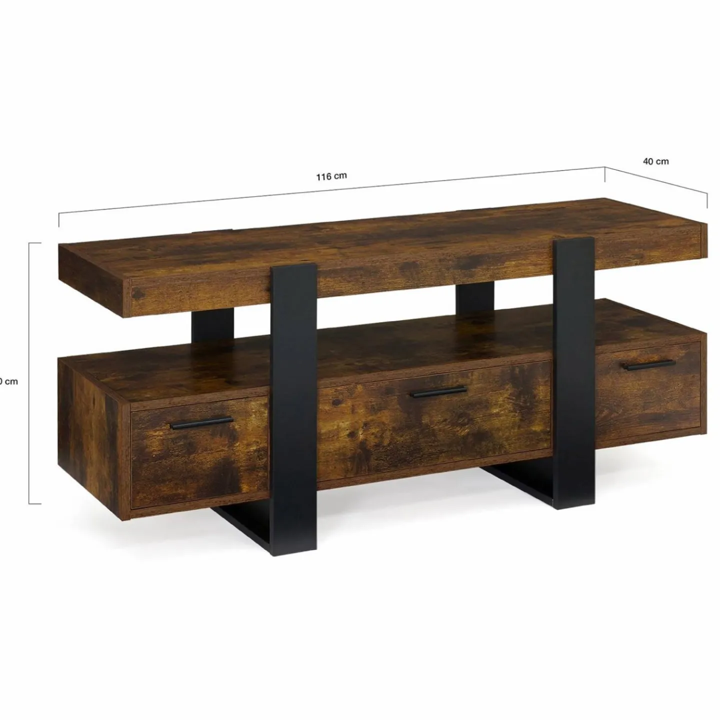 Meuble TV bois effet vieilli et noir avec tiroirs*IDMarket Clearance