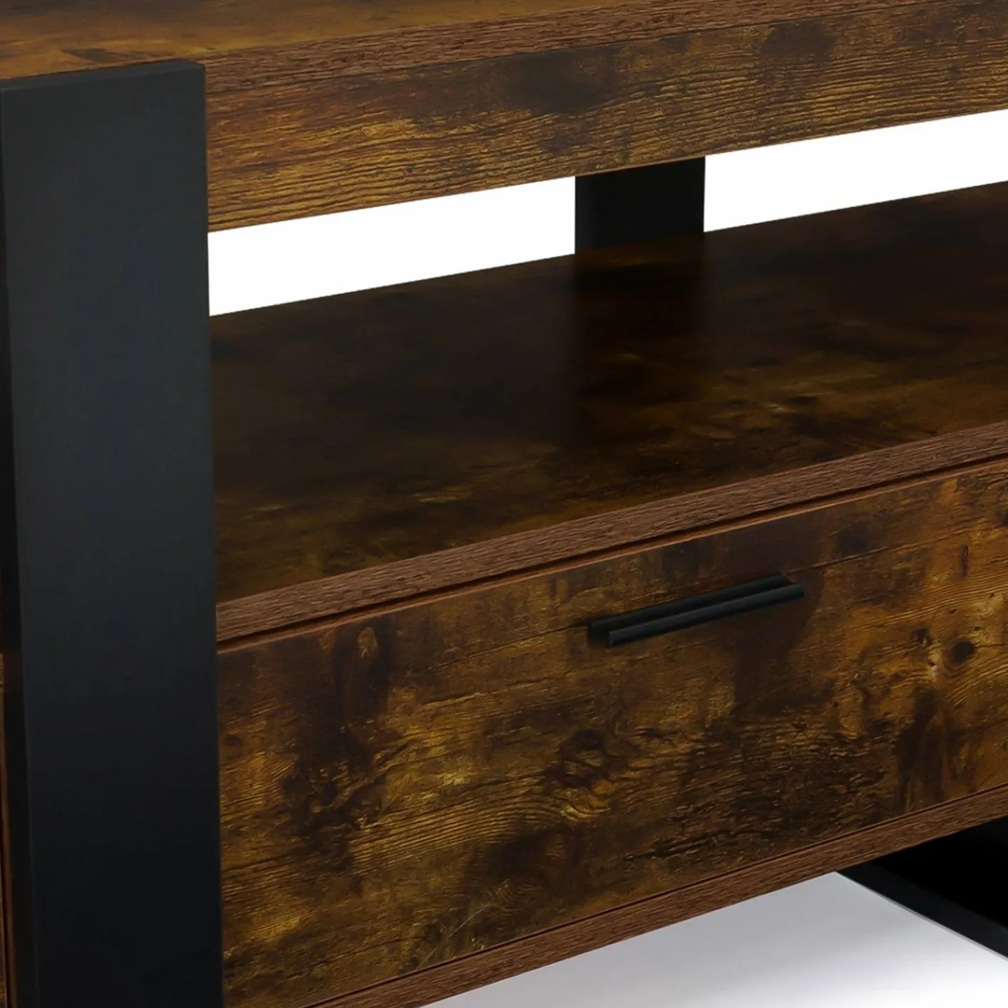 Meuble TV bois effet vieilli et noir avec tiroirs*IDMarket Clearance