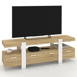 Meuble TV bois et blanc 140 cm avec tiroirs*IDMarket Clearance