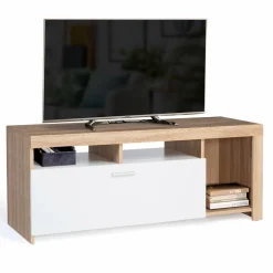 Meuble TV bois et placard blanc moderne*IDMarket Online