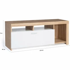 Meuble TV bois et placard blanc moderne*IDMarket Online