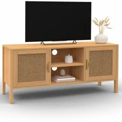 Meuble TV cannage 110 cm avec 2 portes*IDMarket Outlet