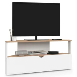 Meuble TV d'angle 100 cm en bois façon hêtre et blanc*IDMarket Hot