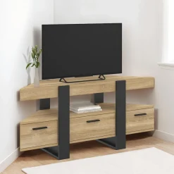 Meuble TV d'angle bois et noir*IDMarket