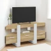Meuble TV d'angle bois et blanc 110cm avec tiroir*IDMarket Discount