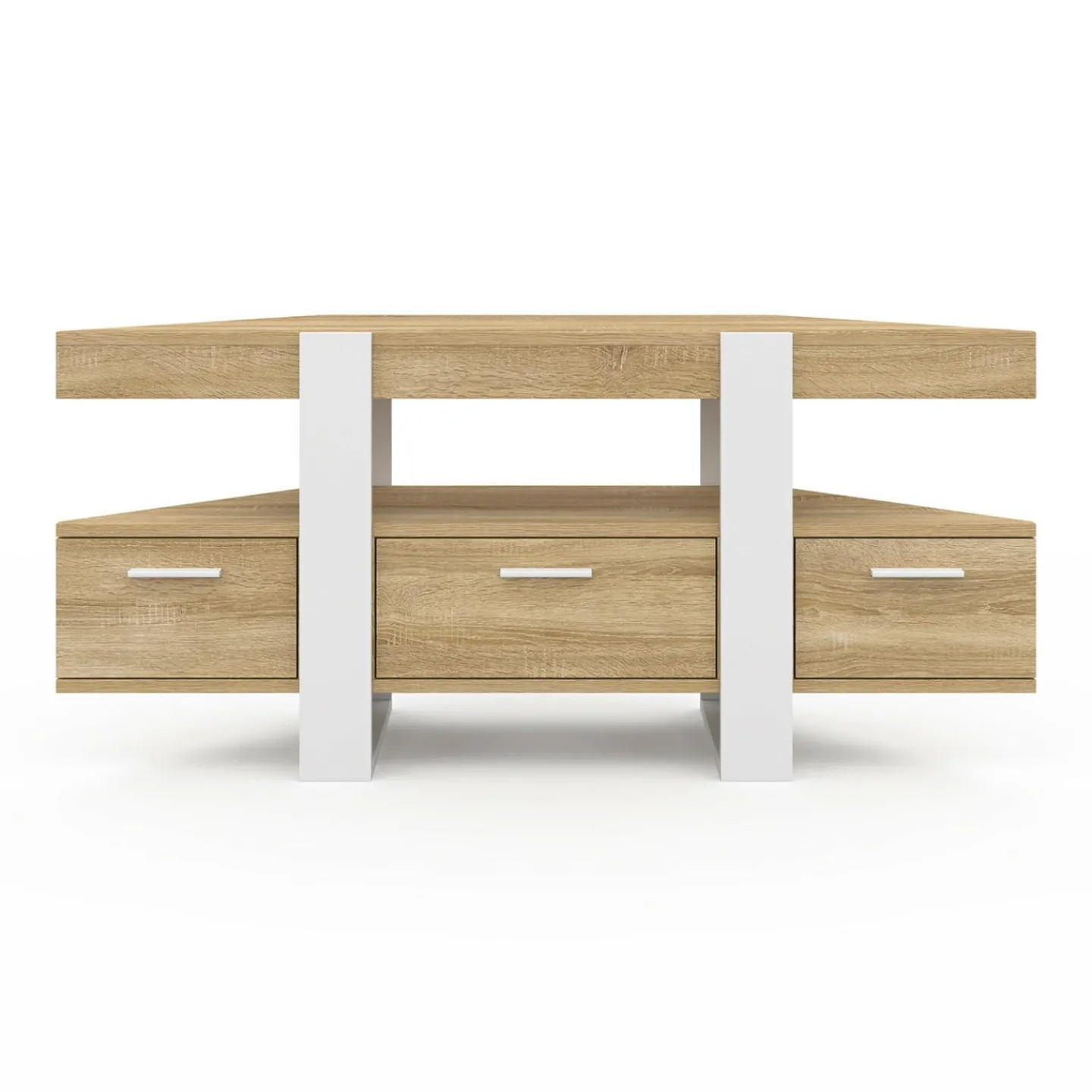 Meuble TV d'angle bois et blanc 110cm avec tiroir*IDMarket Discount