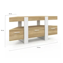 Meuble TV d'angle bois et blanc 110cm avec tiroir*IDMarket Discount