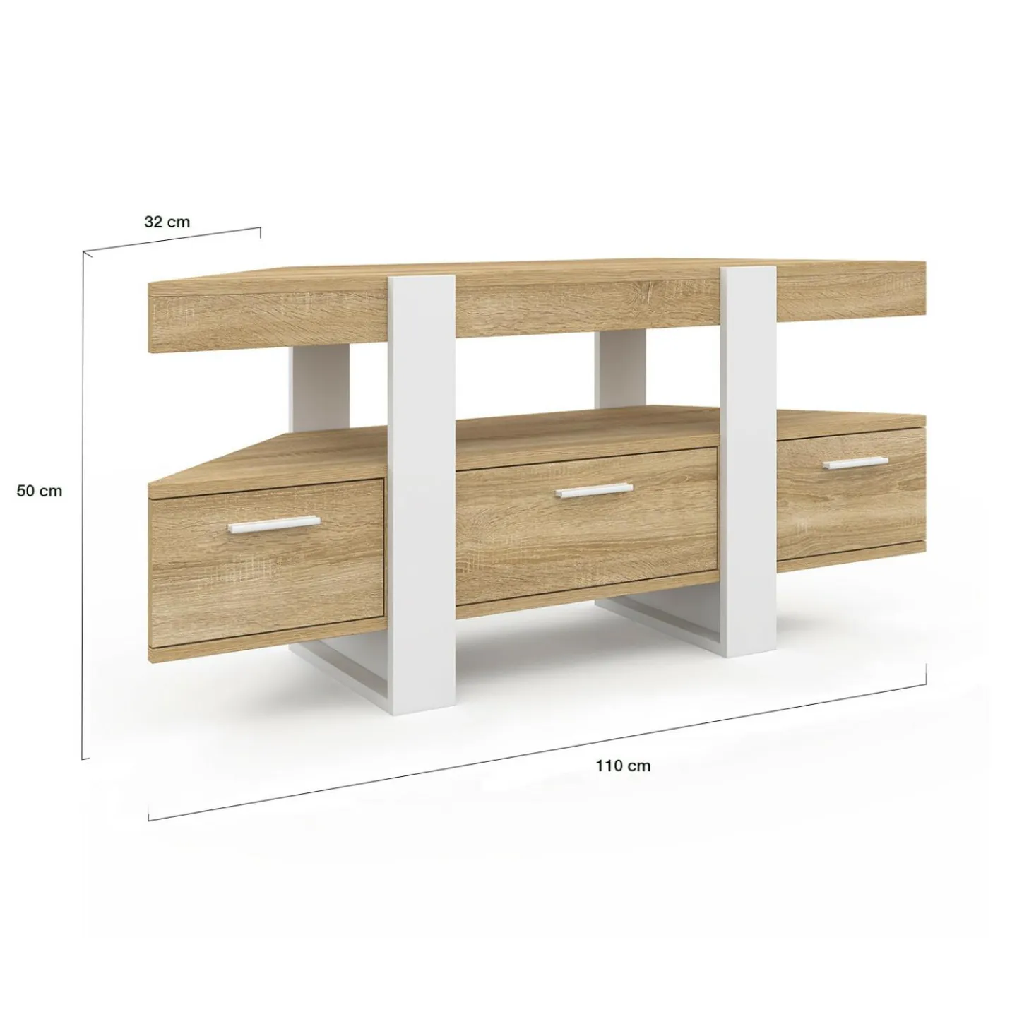 Meuble TV d'angle bois et blanc 110cm avec tiroir*IDMarket Discount
