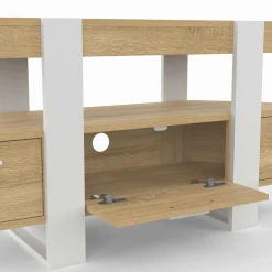 Meuble TV d'angle bois et blanc 110cm avec tiroir*IDMarket Discount