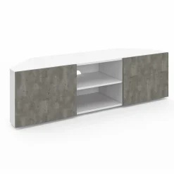 Meuble TV d'angle effet béton et blanc 110 cm*IDMarket Clearance
