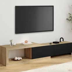 Meuble tv extensible 2 portes bois et noir*IDMarket Best