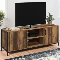 Meuble TV industriel 140 cm bois foncé avec 2 portes*IDMarket Clearance