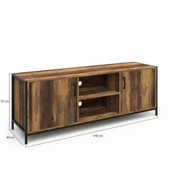Meuble TV industriel 140 cm bois foncé avec 2 portes*IDMarket Clearance