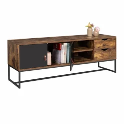Meuble TV industriel bois et métal 140 cm avec 2 portes et tiroirs*IDMarket Online