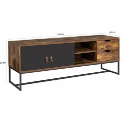 Meuble TV industriel bois et métal 140 cm avec 2 portes et tiroirs*IDMarket Online