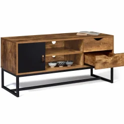 Meuble TV industriel bois métal 2 tiroirs avec placard*IDMarket Clearance