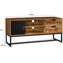Meuble TV industriel bois métal 2 tiroirs avec placard*IDMarket Clearance