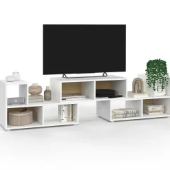 Meuble TV modulable 3 modules multifonction blanc et effet bois*IDMarket Online
