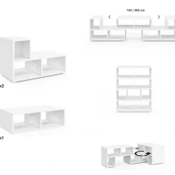 Meuble TV modulable 3 modules multifonction blanc et effet bois*IDMarket Online