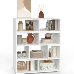 Meuble TV modulable 3 modules multifonction blanc et effet bois*IDMarket Online