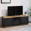 Meuble TV noir et bois 110 cm avec tiroir et niche*IDMarket Best