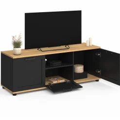 Meuble TV noir et bois 110 cm avec tiroir et niche*IDMarket Best