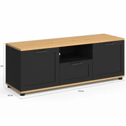 Meuble TV noir et bois 110 cm avec tiroir et niche*IDMarket Best