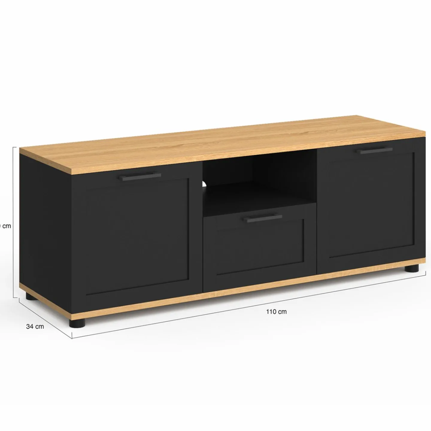 Meuble TV noir et bois 110 cm avec tiroir et niche*IDMarket Best